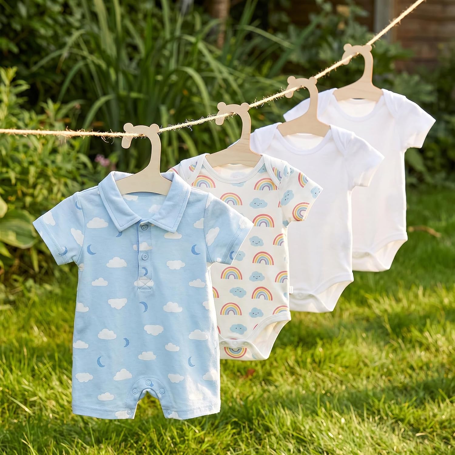 Amabro 12 PCS Wooden Baby Hangers Newborn Hangers for Baby Clothes
