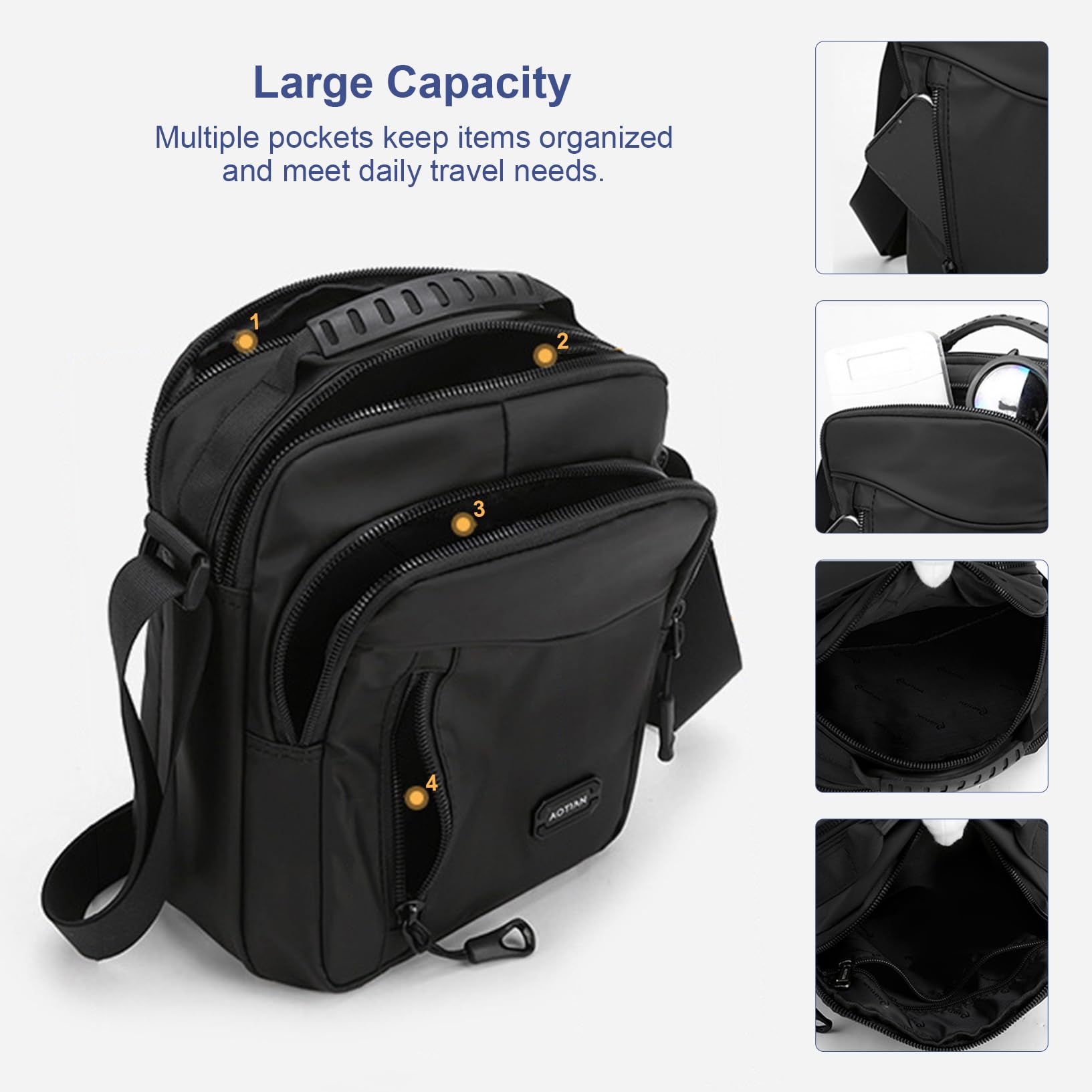 SPAHER Torba Na Ramię Dla Mężczyzn Mała Wielokieszeniowa Torba Na Ramię Mała Wodoodporna Nylonowa Torba Crossbody Z Uchwytem U Góry, Do pracy, Podróży, Codziennego Użytku
