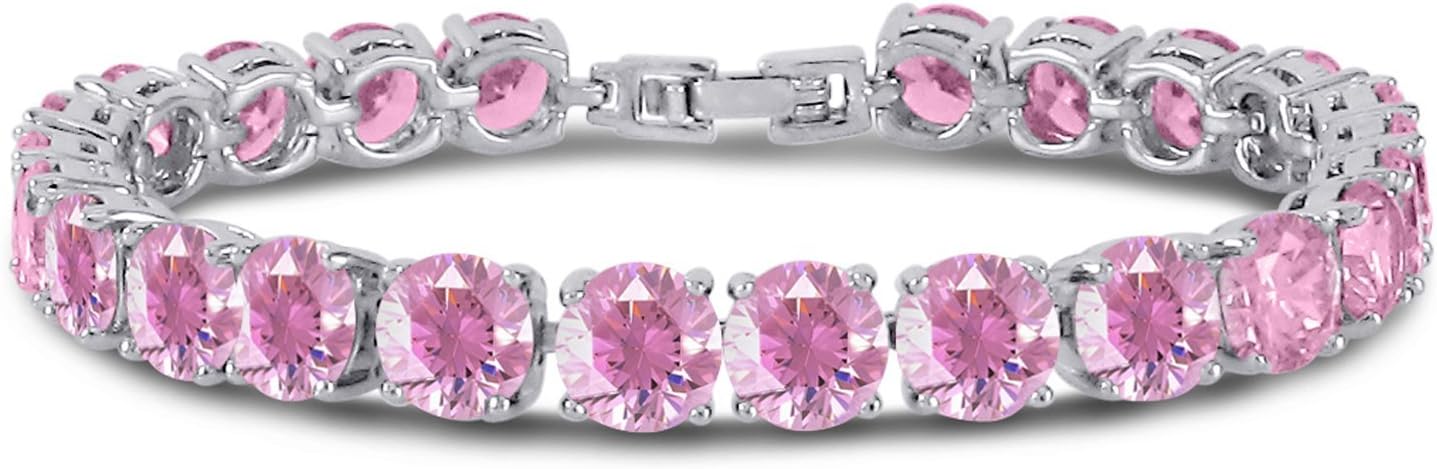 KEZEF Tennis Bracelet for Women, 7mm Round CZ, Silver Plated Brass, 6.5–8 Inch, Fold-Over Clasp