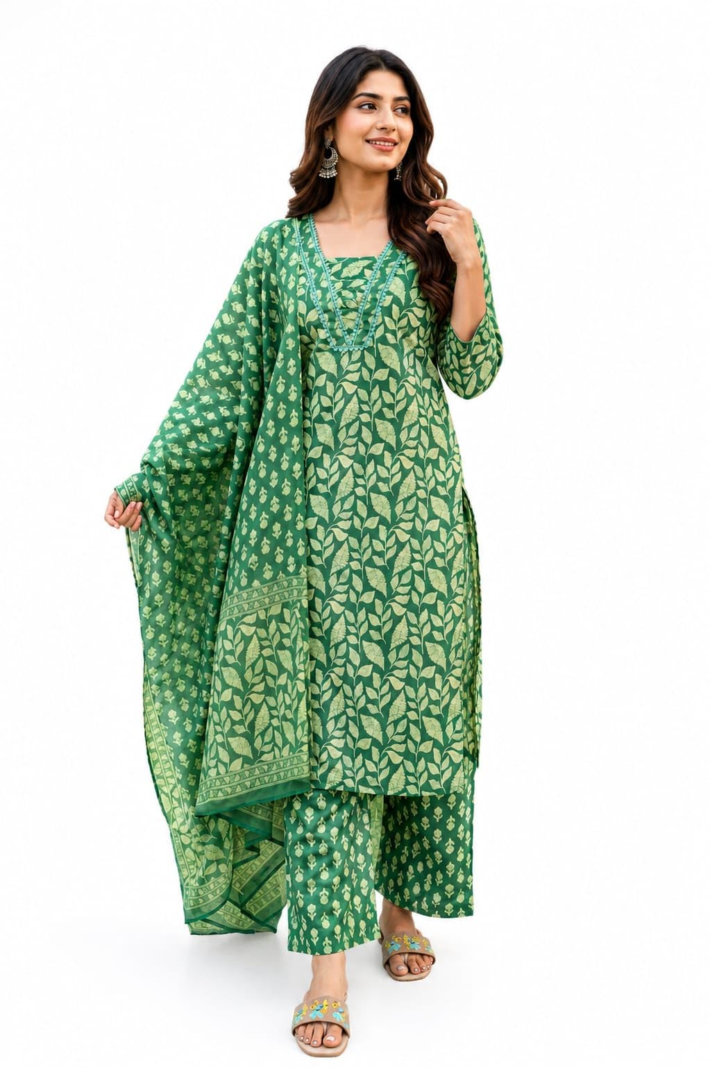 primium cotton kurta plazzo dupatta set-image-42