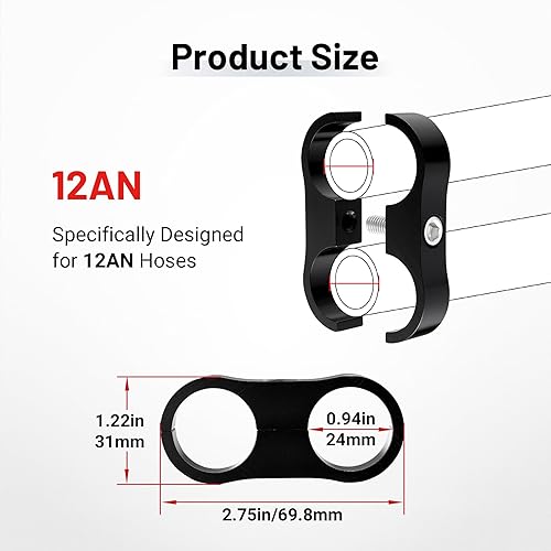 Miniatura 9 de EVIL ENERGY Abrazadera separadora de manguera 4AN, abrazadera de montaje de línea de combustible AN4, aluminio negro, 10 unidades