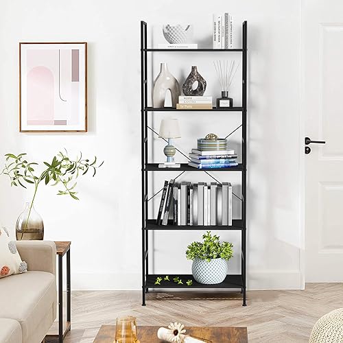 Miniatura 2 de Estantería con 5 niveles, estantería con marco de metal, organizador alto de almacenamiento, estantería moderna, estantes abiertos para el hogar,