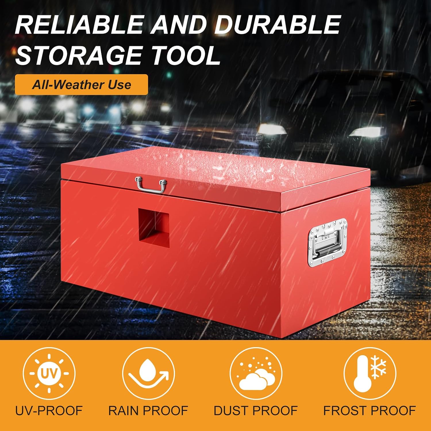 36" Truck Tool Box,Heacy Duty Metal Storage Organizer with Strong locking tongue,Trailer Tongue Box with Safe Hinge, for Truck,Pickup,RV,Garage,Best gift for family and friend,Red Power Coating