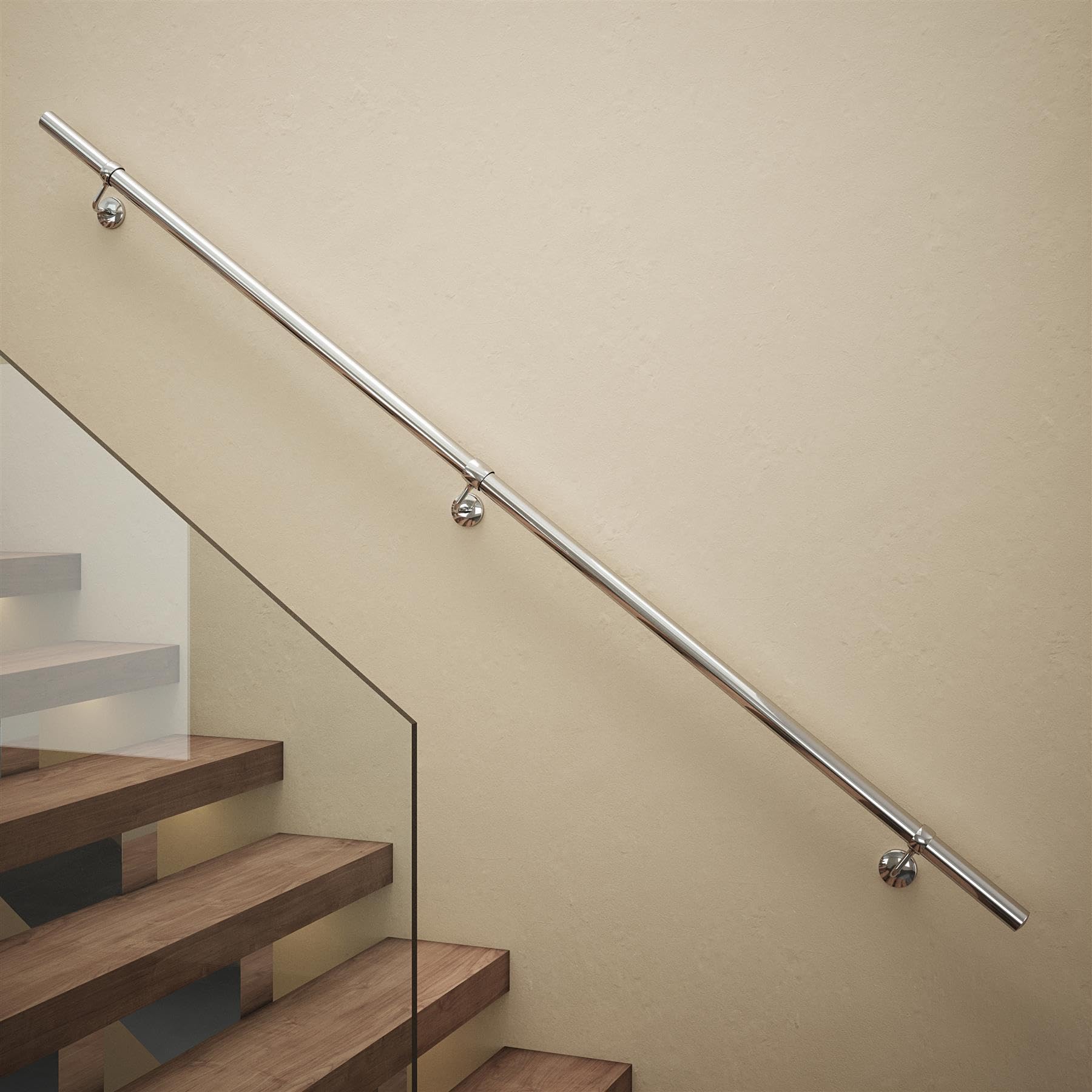 Rothley Polished Stair Hand Rail Kit 2.4M - Internal Staircase Steel Banniser, KMP2400