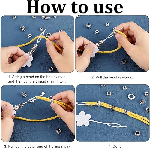 Miniatura 4 de NBEADS 180 cuentas de pelo africano de 12 estilos, cuentas de pelo plateado antiguo, cuentas europeas de estilo tibetano, cuentas de barba de