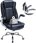 400lbs Executive Big and Tall Office Chair with Flip Up Armrests, Heavy Duty Ergonomic Comfy Office Chair, Computer Chair with Breathable PU Leather (Pink)