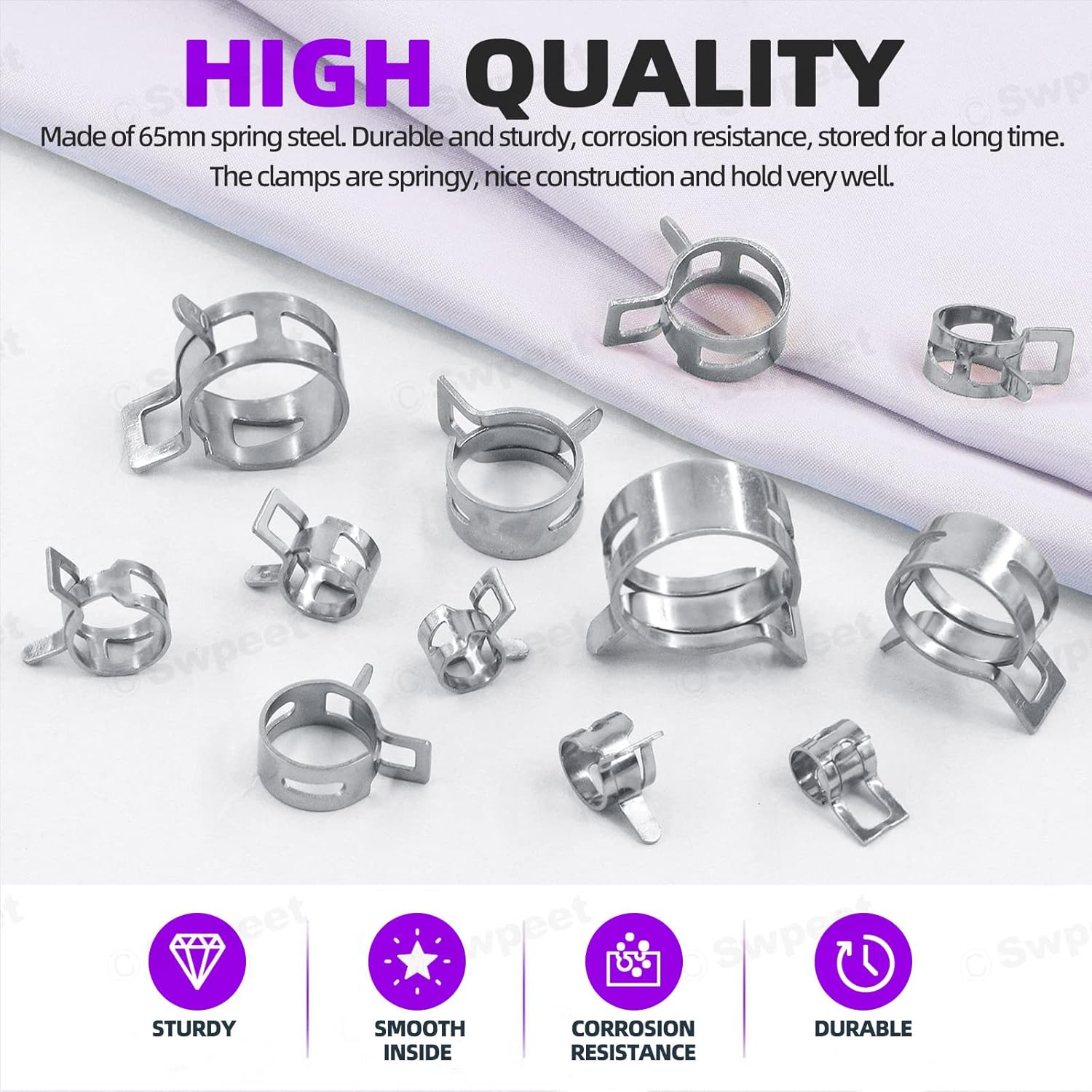 Swpeet 121Pcs 7-22mm Dacromet Spring Band Hose Clamps with CV Boot Hose Clip Pliers Assortment Kit, Silicone Vacuum Hose Action Pipe Clamp Low Pressure Air Clip Clamp for Hose Clamps