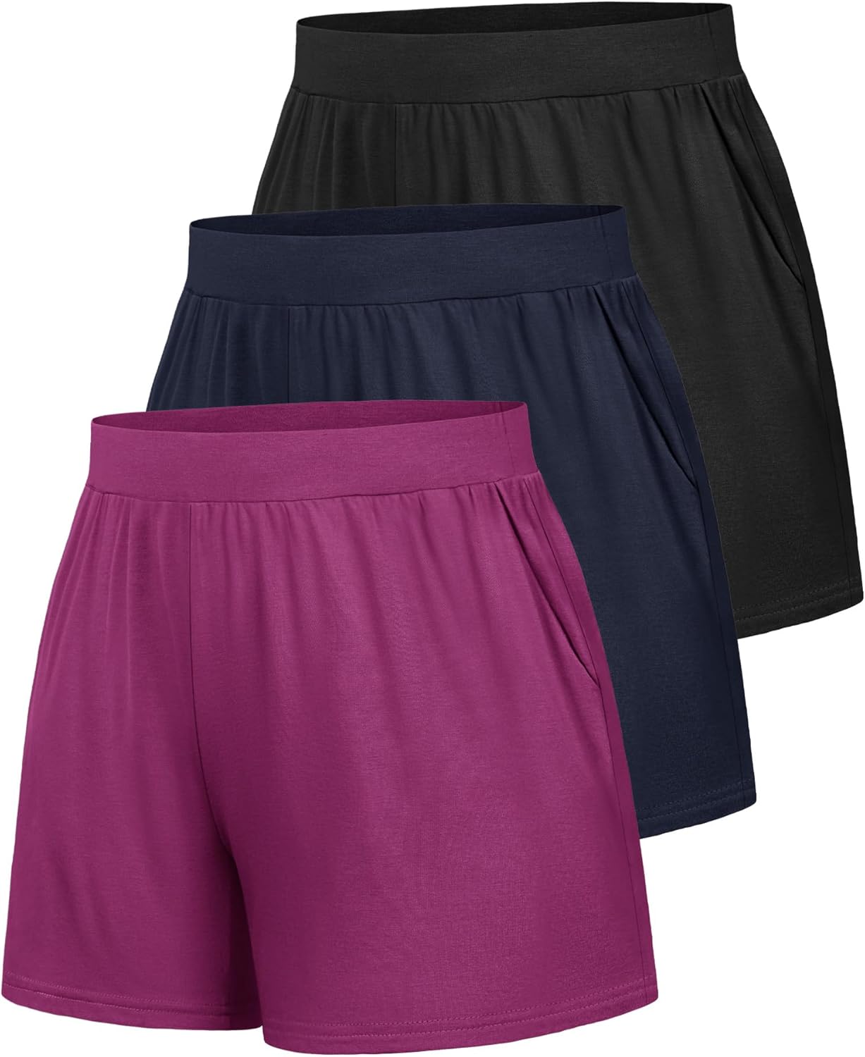 Huukeay 3 Pack Women's Sweat Shorts, Casual Summer Elastic High Waist Athletic Short Lounge Comfy Gym Sweatshorts with Pocket - Image 7