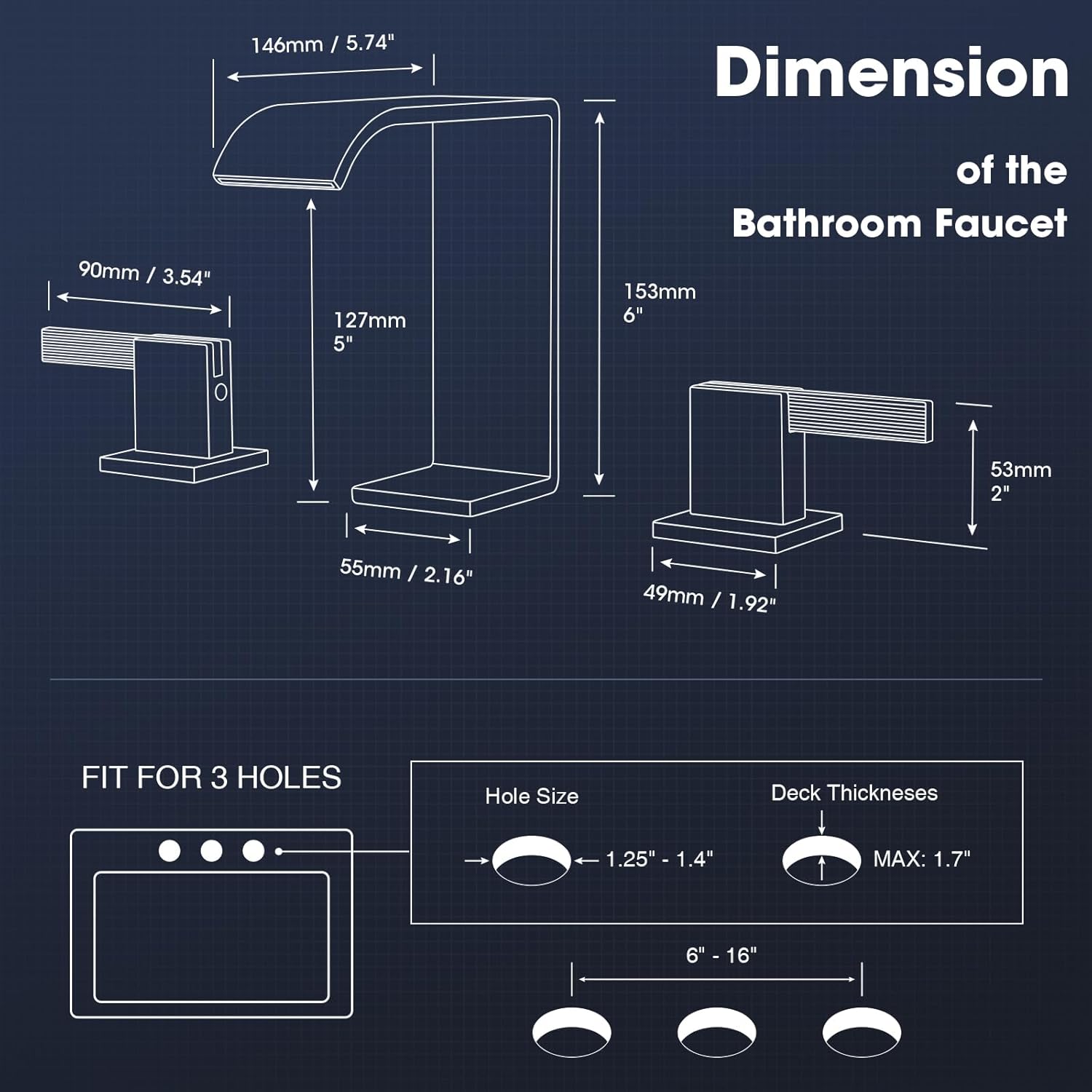 Brushed Gold Bathroom Faucet 3 Hole, 8 inch Widespread Bathroom Sink Faucet, Bath Restroom 2 Handle Waterfall Vanity Faucets, Modern Basin Faucets with Pop Up Drain and Water Supply Hoses