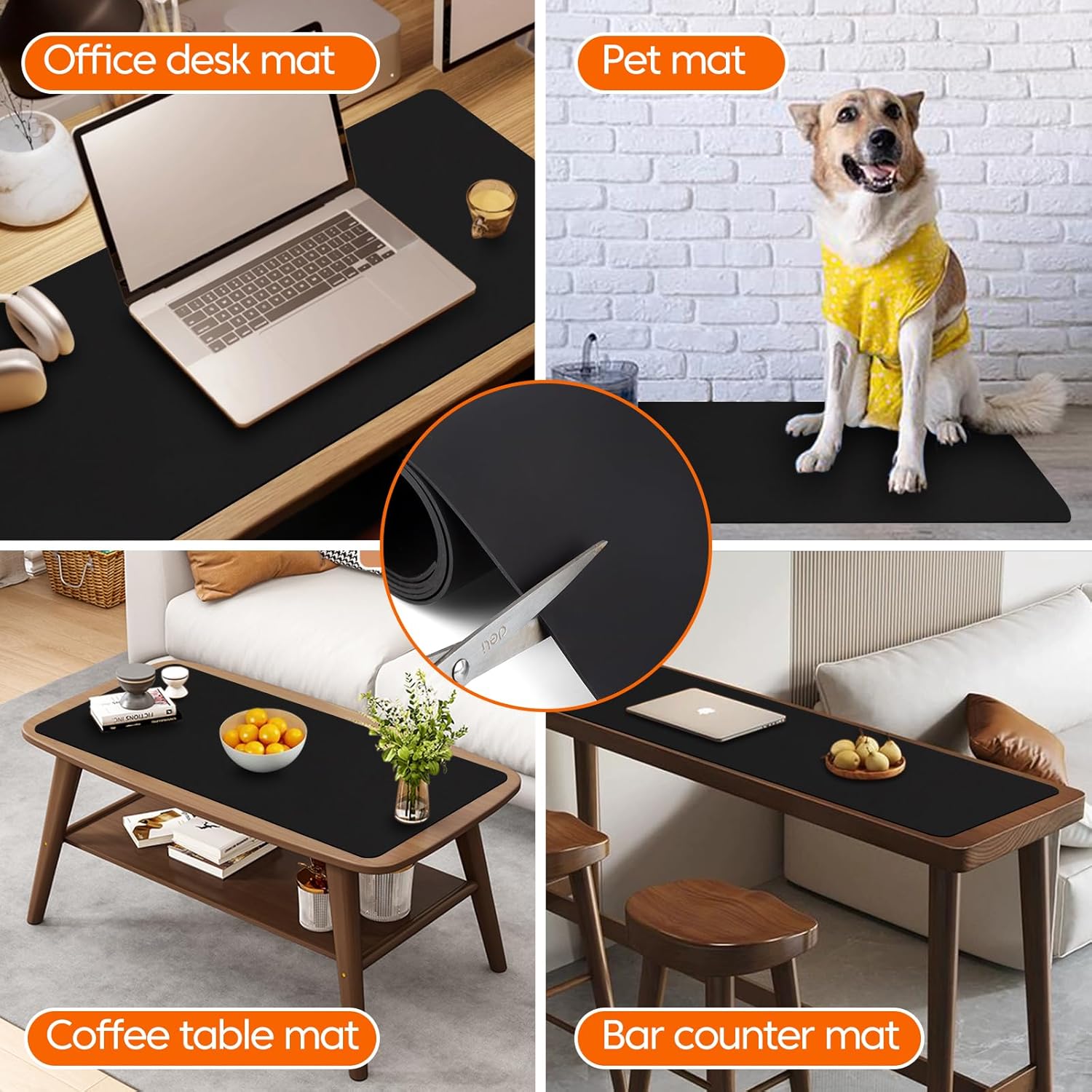 Extra Large Silicone Mat for Kitchen Counter,20"x80" Heat Resistant Mats for Countertop,New Skin-Friendly Material Quartz Countertop Protector Mats,Freely Cuttable (Black,1.6 mm Thick)