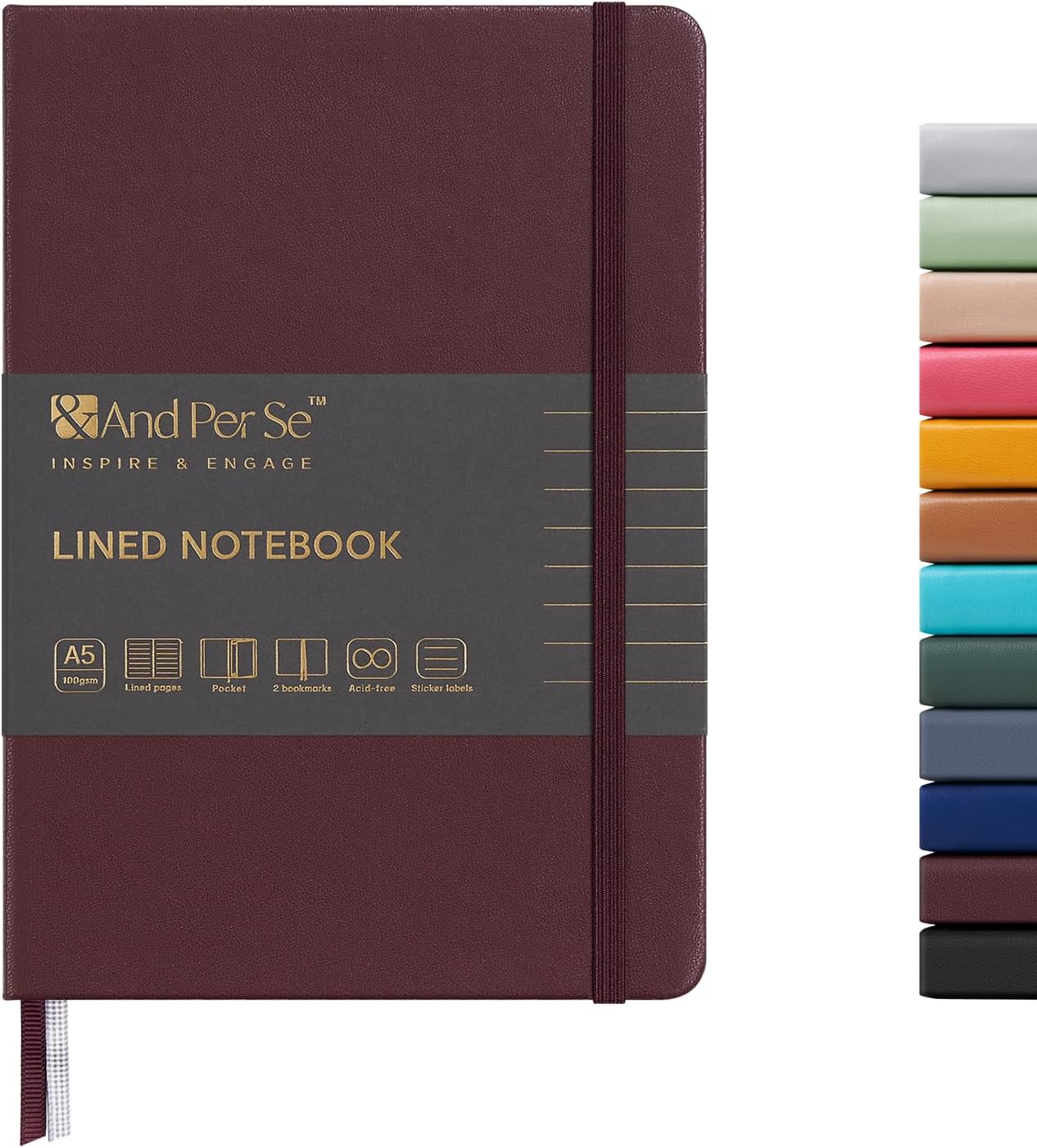 And Per Se Lined Journal Notebook, 160 Pages, A5 5.7 inches x 8 inches College Ruled Thick Paper Notebook Journals for Writing, Hardcover Notebooks for Women Men Office School (Dark Red)