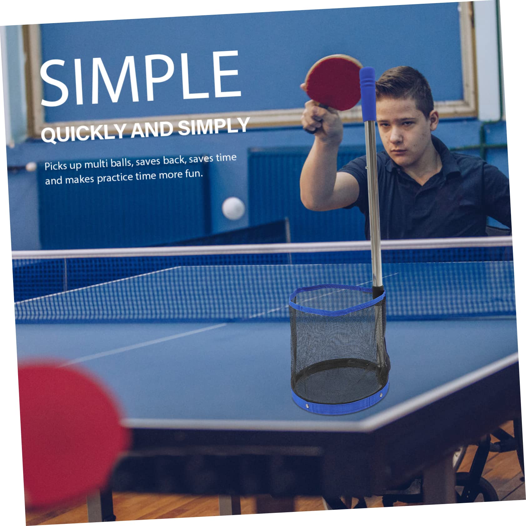 Raccoglitore Palline Ping Pong per Allenamento, Capacità 120 Pezzi | Acciaio Inossidabile, Blu, Leggero e Raccoglie, Accessorio Tennis per Uso Sportivo