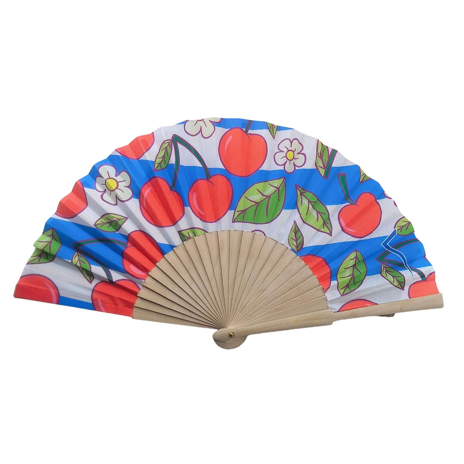 HGENAHGTF Lemon Cherries Pattern Wood Hand Fan Fabric Folding for Dance Parties and Home Wedding Decors Portable Multipurpose Handheld