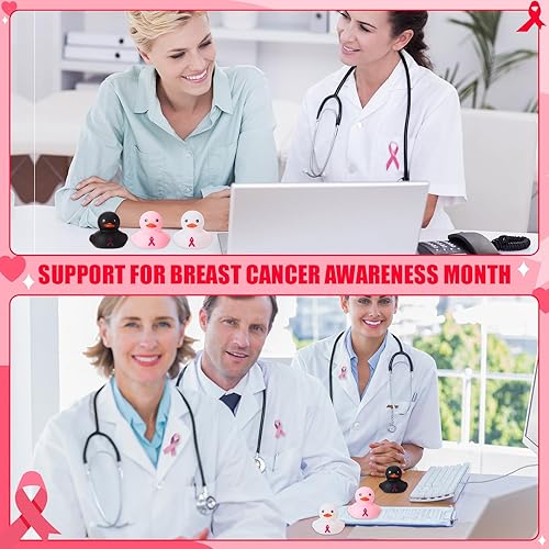 Miniatura 3 de Libima 100 piezas de cinta rosa de goma de pato para el cáncer de mama de 1.9 pulgadas, mini patos, esperanza, fortaleza, coraje, patos, patos