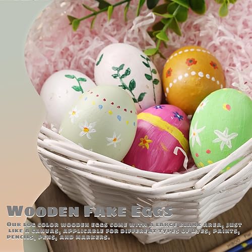 Miniatura 4 de POPLAY 15 huevos falsos de madera, 3 colores de huevos de gallina de madera, huevos de imitación para manualidades, huevos de Pascua, pintura de