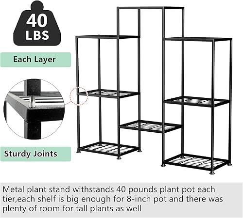Miniatura 5 de Soporte de plantas de metal para interior, soportes de plantas de metal para exterior, estante escalonado de 4 niveles para múltiples plantas, 8