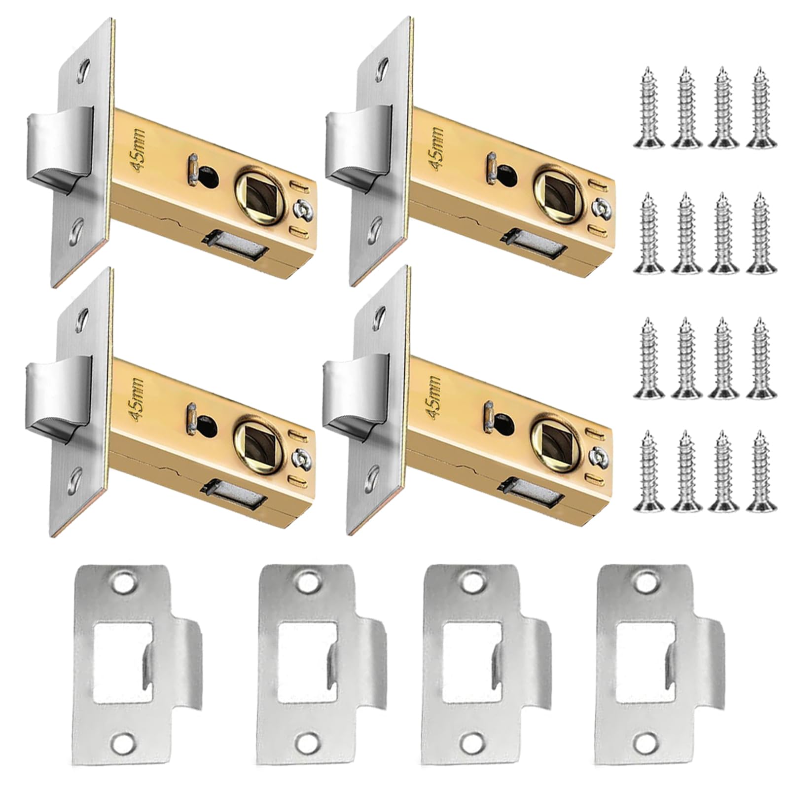 4 Set 45mm Tubular Latch,Internal Door Lock Mortice Latch Mute Door Sprung Latch Tubular Mortice Latch for Internal Doors Sprung Lever Door Handles