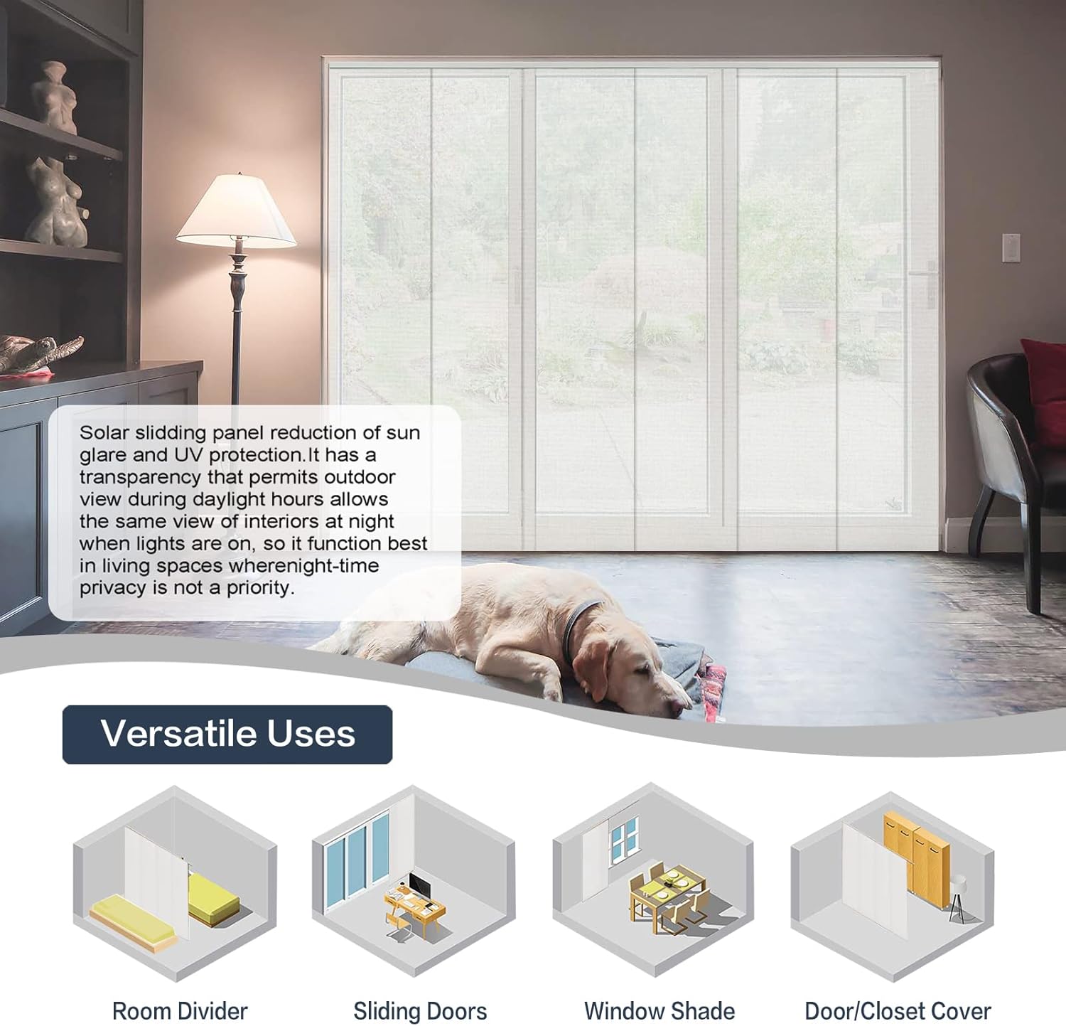Sheer Cordless Sliding Panel Track Blind, 4-Rail or 6-Rail Track Vertical Blind for Sliding Window Patio Door and Room Divider, Woven Fabric Curtain, White