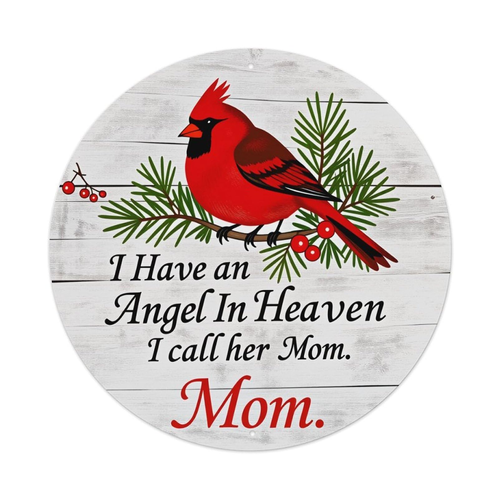 Cardinal Bird Pine Branches Berries Round Tin Sign Vintage Style Metal Sign Home Bar Garden Wall Plaque Decor Metal Poster 8x8 Inch