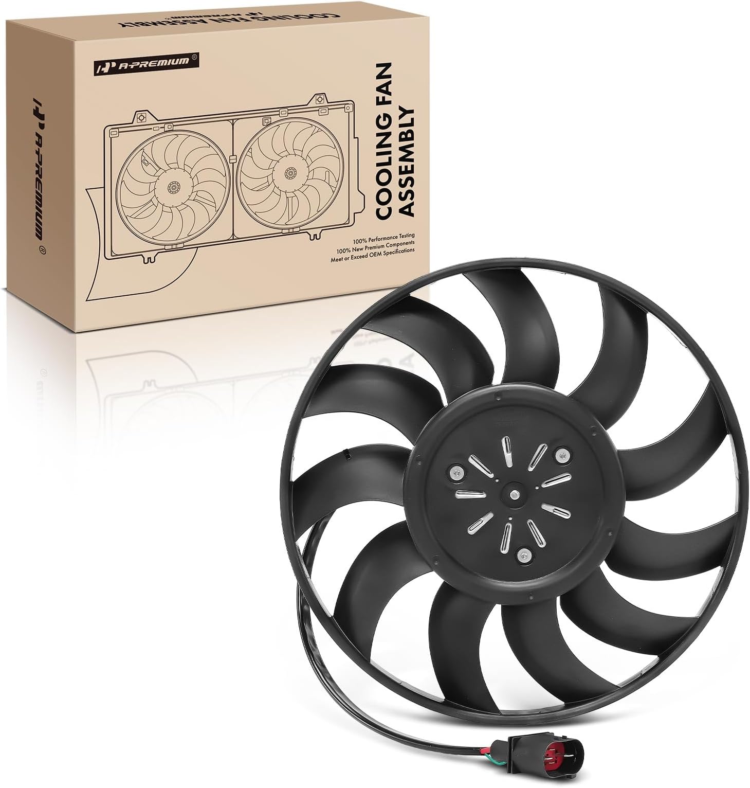 A-Premium Right Engine Radiator Cooling Fan Assembly with Brushless Motor Compatible with Select Audi Models - A8 Quattro 2012-2018, RS7 2014-2018, S6/S7/S8 - Replace# 4H0959455AF, 4H0959455P