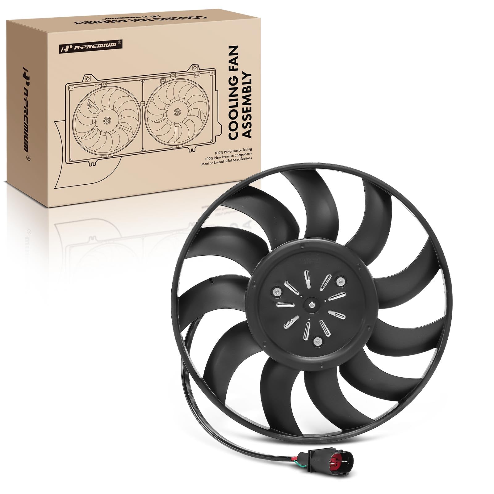 A-Premium Right Engine Radiator Cooling Fan Assembly with Brushless Motor Compatible with Select Audi Models - A8 Quattro 2012-2018, RS7 2014-2018, S6/S7/S8 - Replace# 4H0959455AF, 4H0959455P