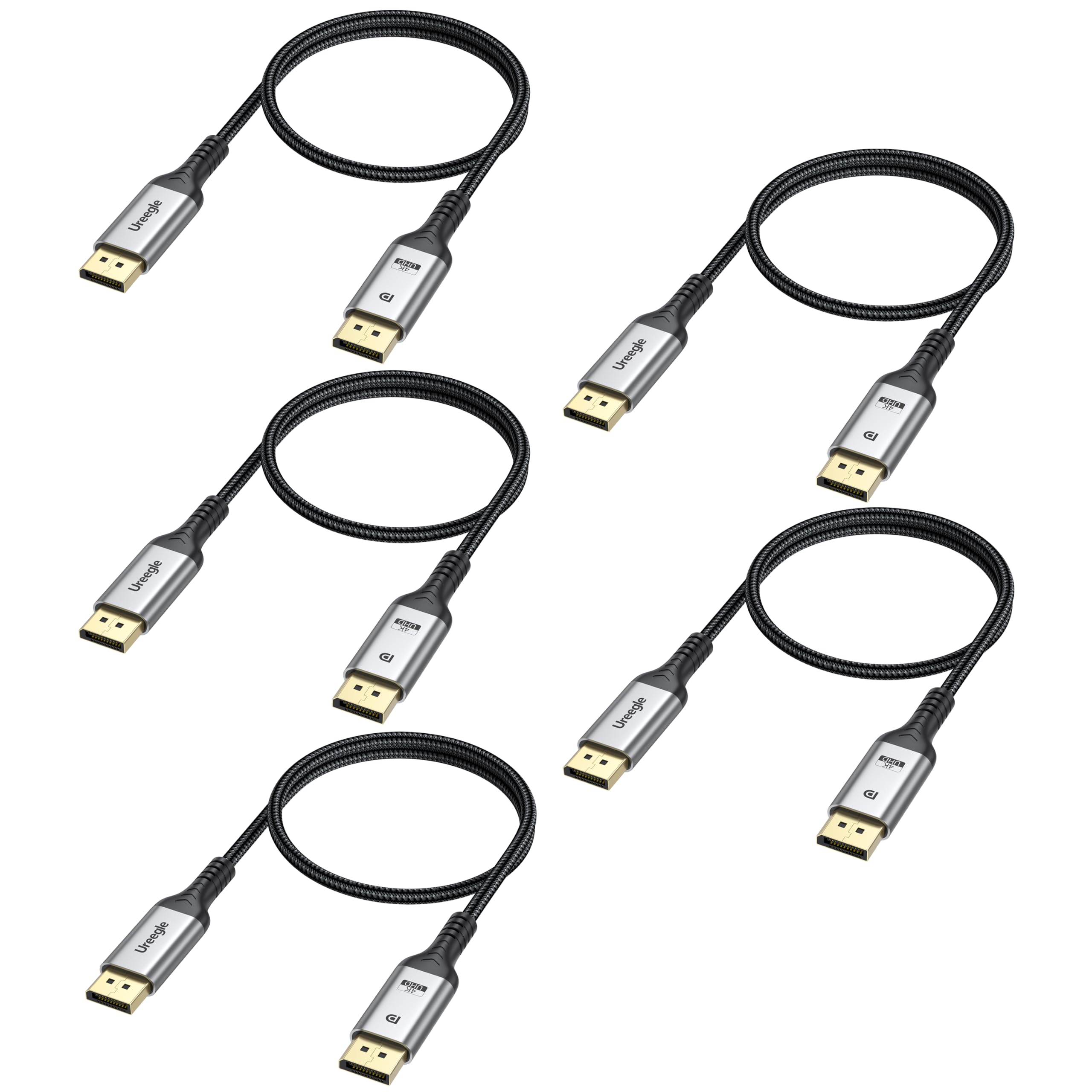 Cavo da DisplayPort a DisplayPort, lunghezza 60 cm, confezione da 5 pezzi, 4K a 60 Hz, 2 K a 165 Hz/144 Hz/120 Hz per computer, docking station, monitor, splitter, KVM e altro (5)