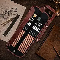 Kit Lápis de Desenho Profissional 29 Peças com Estojo Portátil, Lápis Artísticos, Borrachas, Estilete e Acessórios para Artistas e Estudantes Linha Super Premium 2H B HB 2B 3B 4B 5B 6B 7B 8B