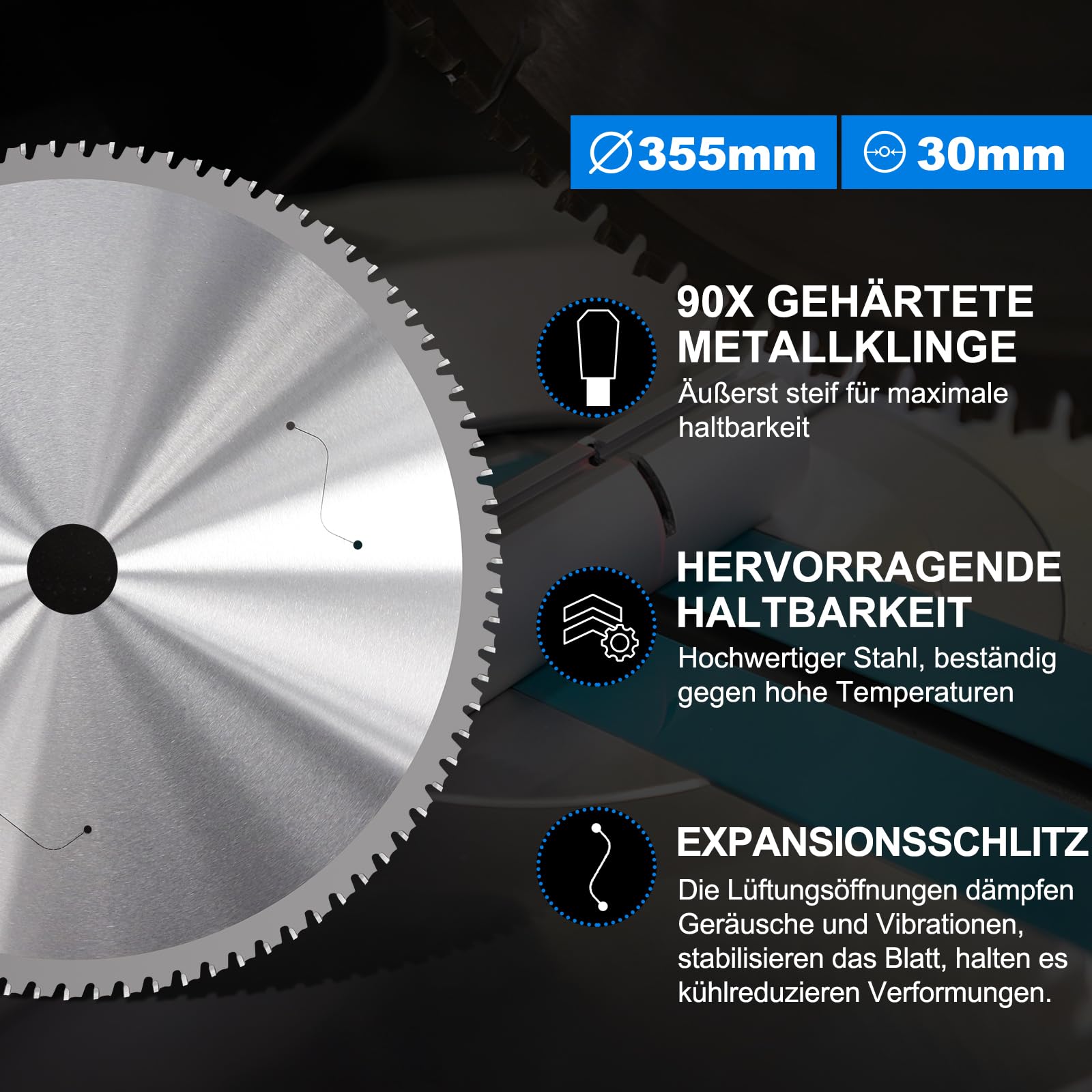 Lame de scie circulaire 355 mm x 30 mm x 2,6 mm, 90 dents HM pour métal, acier, fer d'angle, acier doux, pour scie circulaire de table, accessoires de scie circulaire