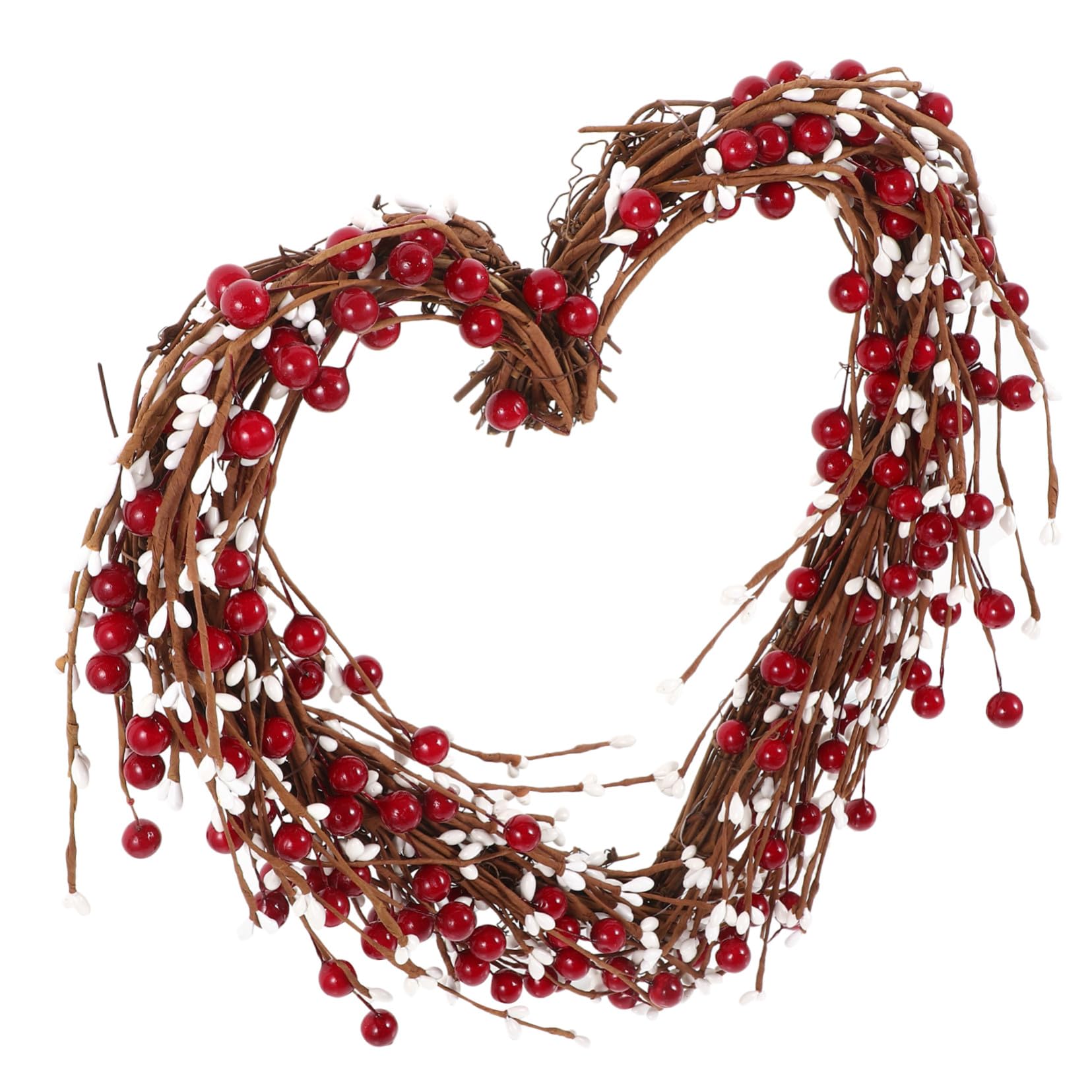 Guirnalda Corazón Bayas Rojas Artificial Colgante Decoración Rústica para San Valentín Puerta Ventana Cálido