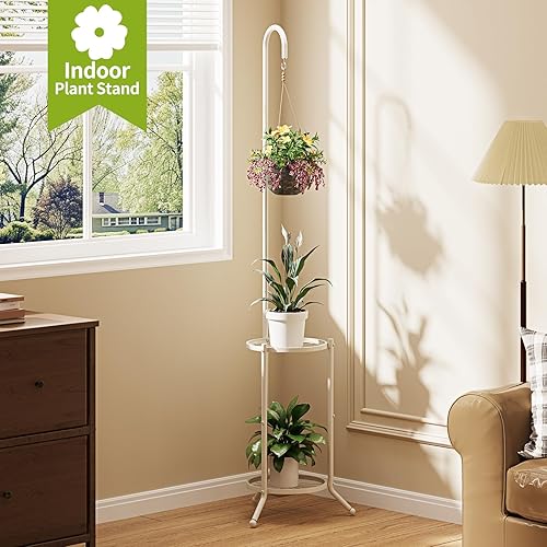 Miniatura 4 de Soporte para plantas con ganchos para interiores y exteriores, soporte alto de metal resistente de 3 niveles para plantas, para patio, jardín,