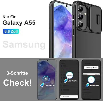 Mobile Phone Case for Samsung Galaxy A55 5G Case with Screen Protector and Slide Camera Cover Camera Protection Protective Case Military Protection Shockproof Scratch-Resistant Armoured Case for Samsung A55 5G Cover (Black)