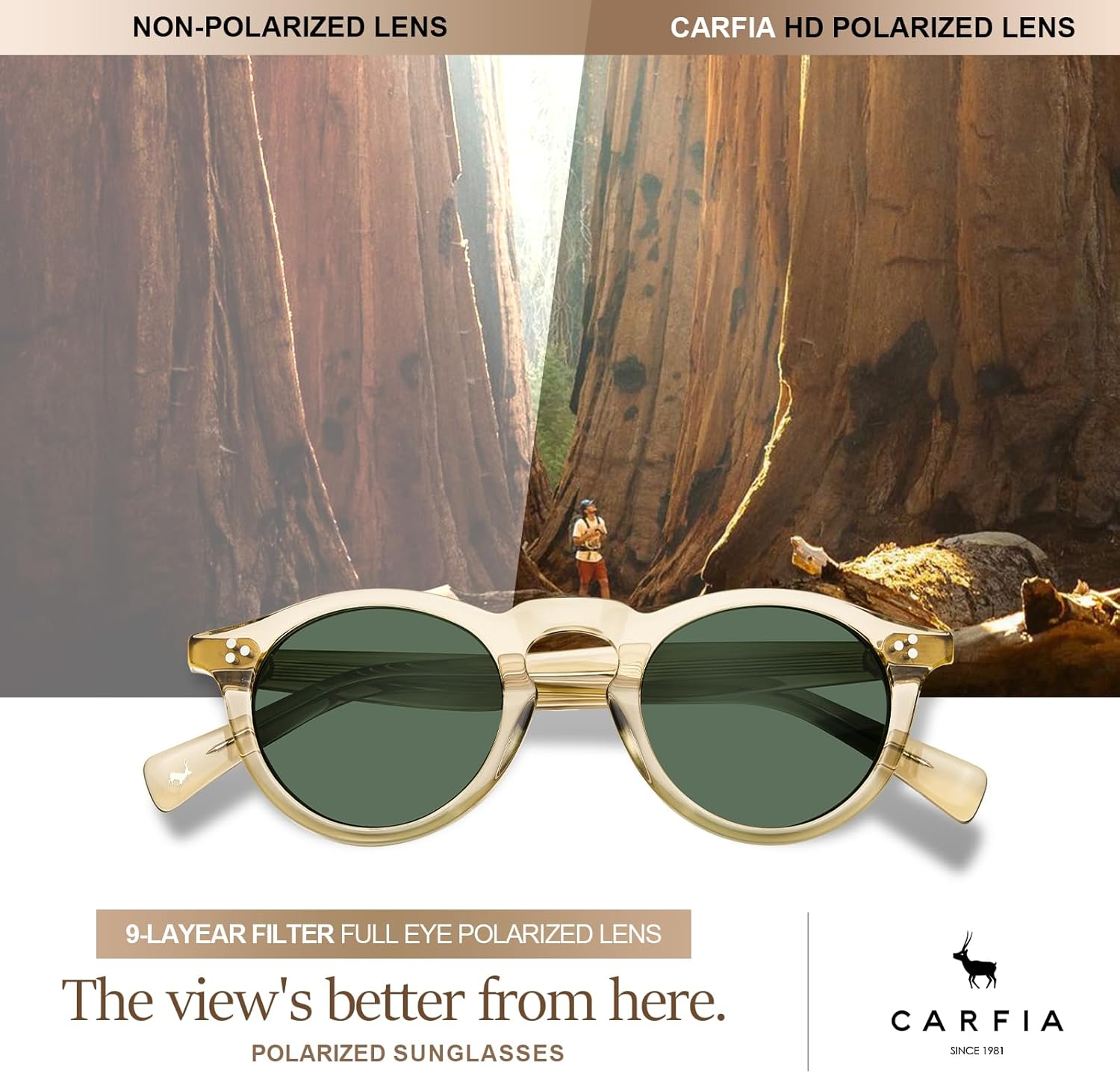 CARFIA Retro Mens Sunglasses Women Polarized UV400 Protection, Small Round Acetate Italian Luxury Style Driving Shades - Image 5