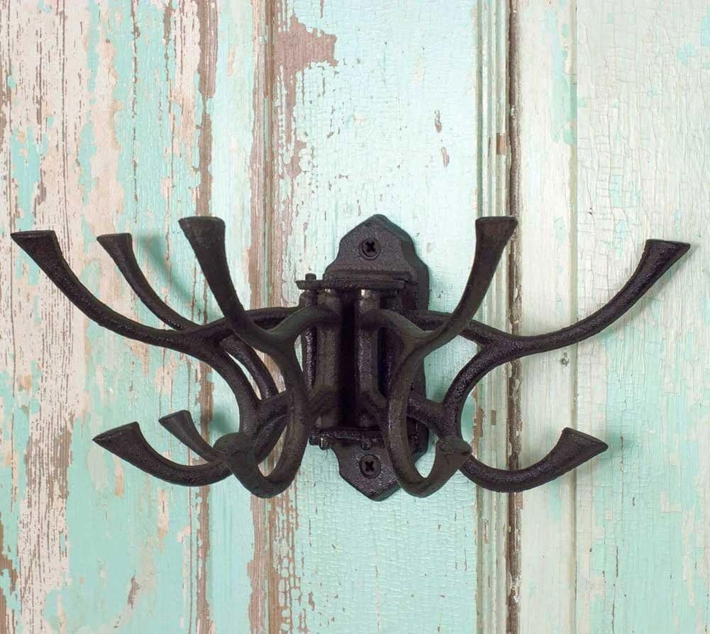 CTW 520010 Decorative Cast Iron Hinged Wall Mount Hook, Hang Jewelry Belts Pet Leashes Coats Bags Purses Keys Towels Purses, Vintage Inspired Rustic Farmhouse Style Home Decor, Cast Iron Metal, Black