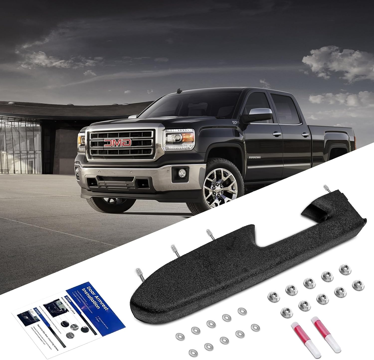 22818465 Front Left Driver's Seat Door Panel Armrest Repair Kit for Chevy Silverado/for GMC Sierra 1500 2500HD 3500HD 2010-2014, Release Handle is Located Below The Armrest, 17 inch, Black