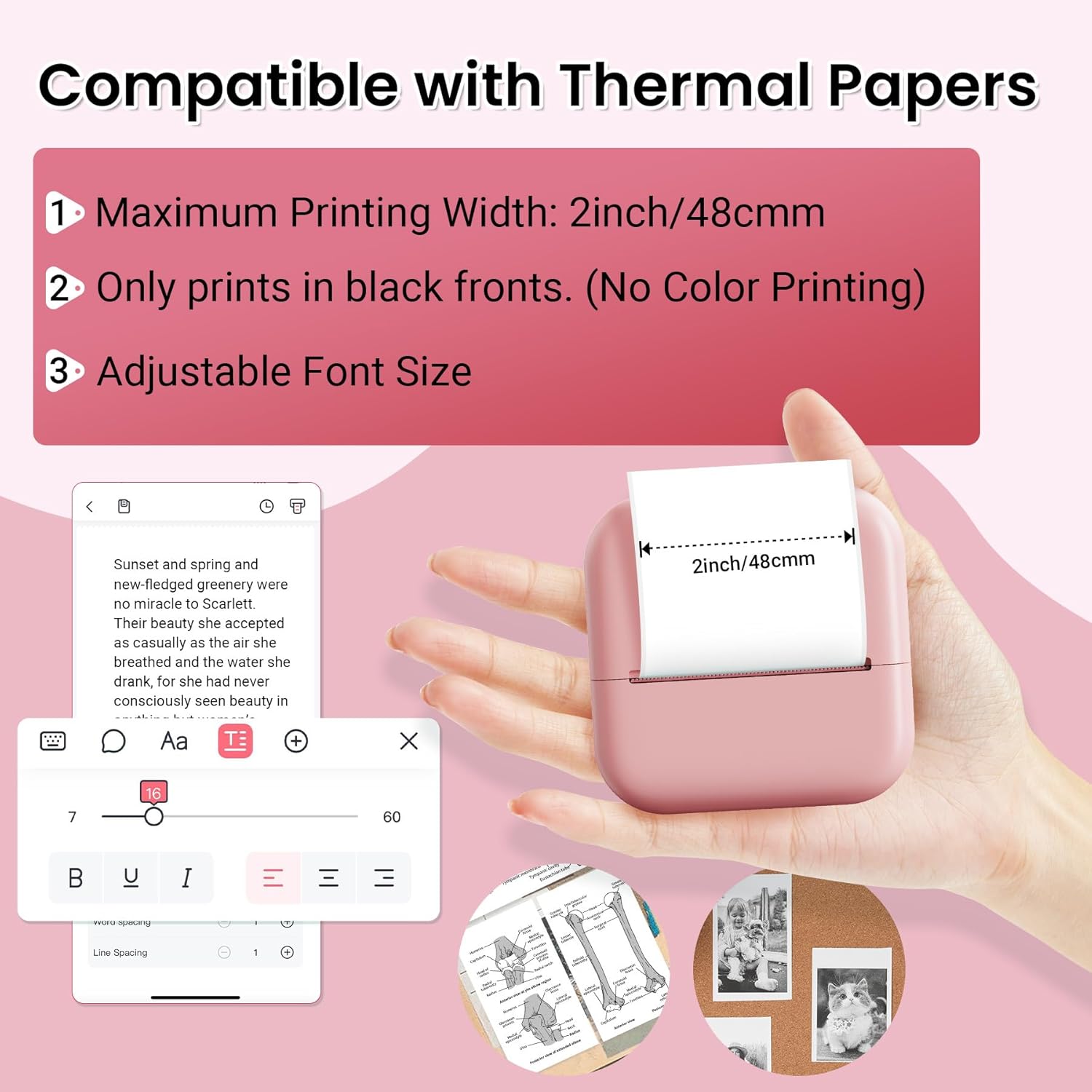 Inkless Sticker Printer, Print Pods Mini Printer Compatible with Phone & Tablet, Mini Sticker Printer with Stickers, M02L Portable Thermal Printer for Study Notes, Print Pictures & Photos, Journals - Image 9