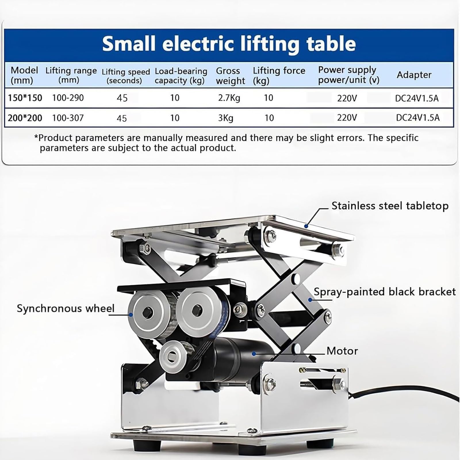 Cavalletto di sollevamento elettrico in acciaio inox, piattaforma cric a forbice, capacità 10 kg, altezza regolabile 100-307 mm, ideale per laboratorio e ricerca scientifica