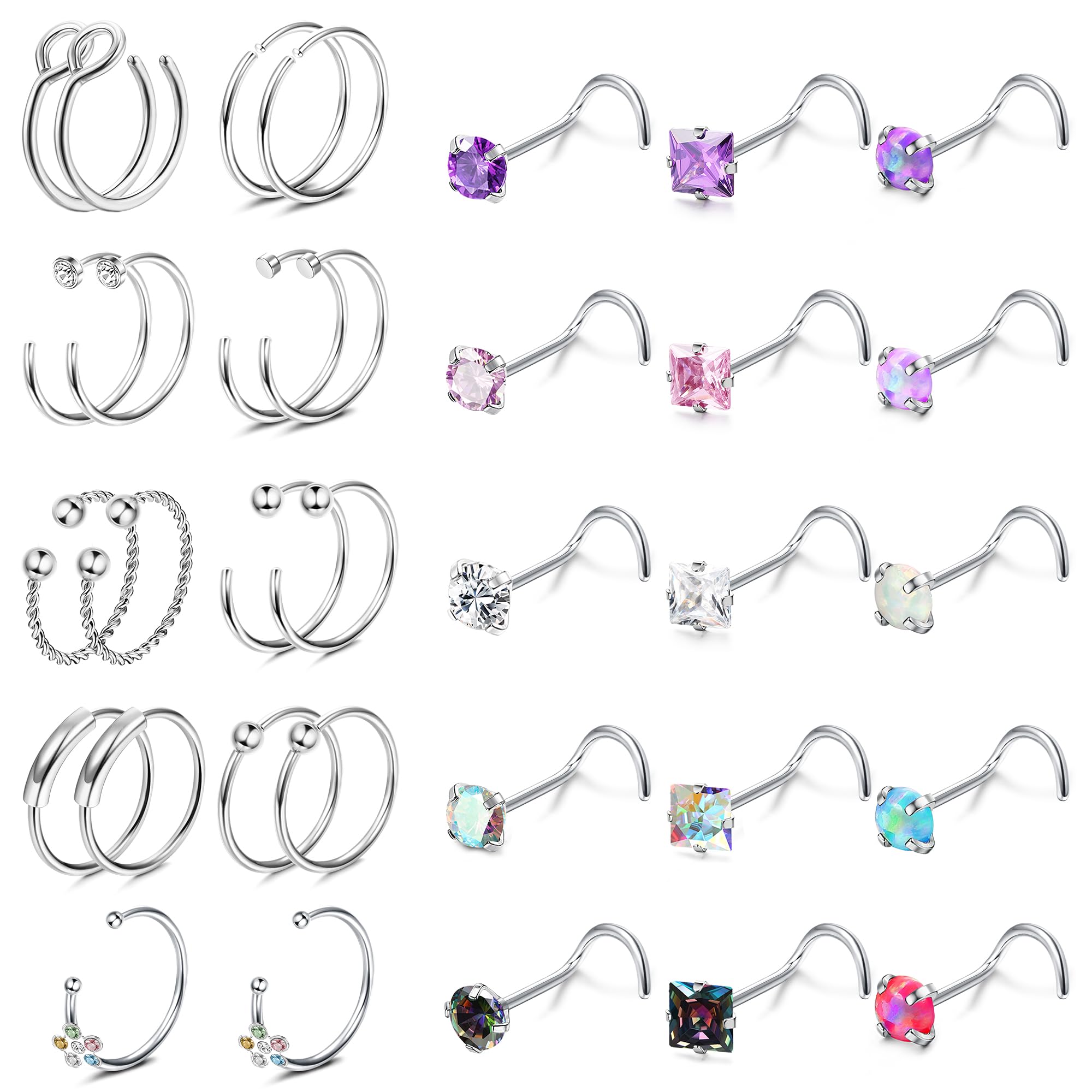 JeweBella20G Piercing Nariz Acero Quirúrgico para Mujer Piercing Nariz Aro Ópalo Circonio Piercing Nariz Tornillo/Recto/Forma de L Piercing Nostril Septum Labret Medusa