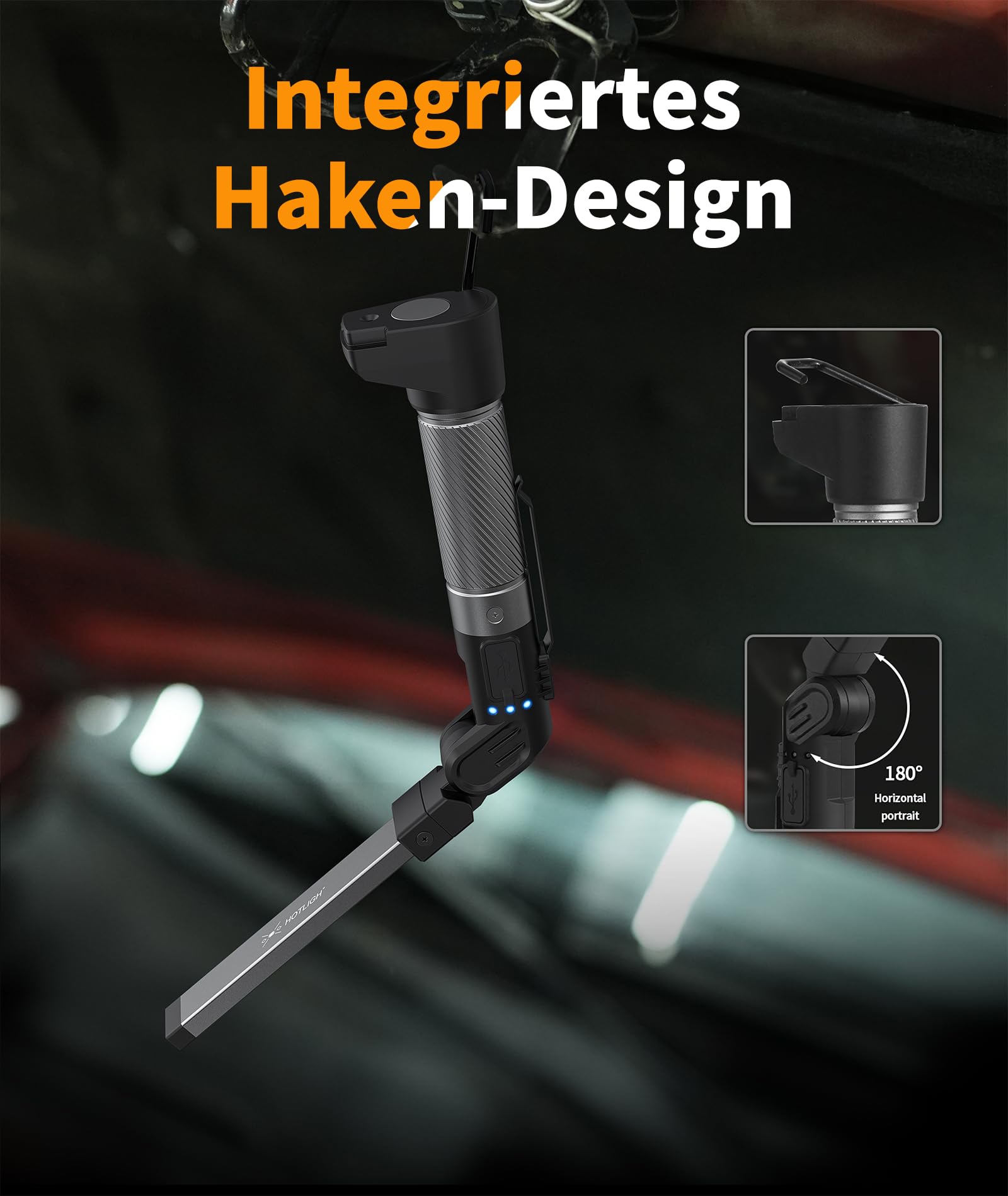 HOTLIGH Arbeitsleuchte – 800 Lumen Werkstattlampe LED mit Multifunktionalem Faltbarem Design, 2200 mAh Arbeitsleuchte LED Akku, 3 Leuchtmodi Arbeitslampe für Fahrzeugwartung/Notfälle, 1 Packung