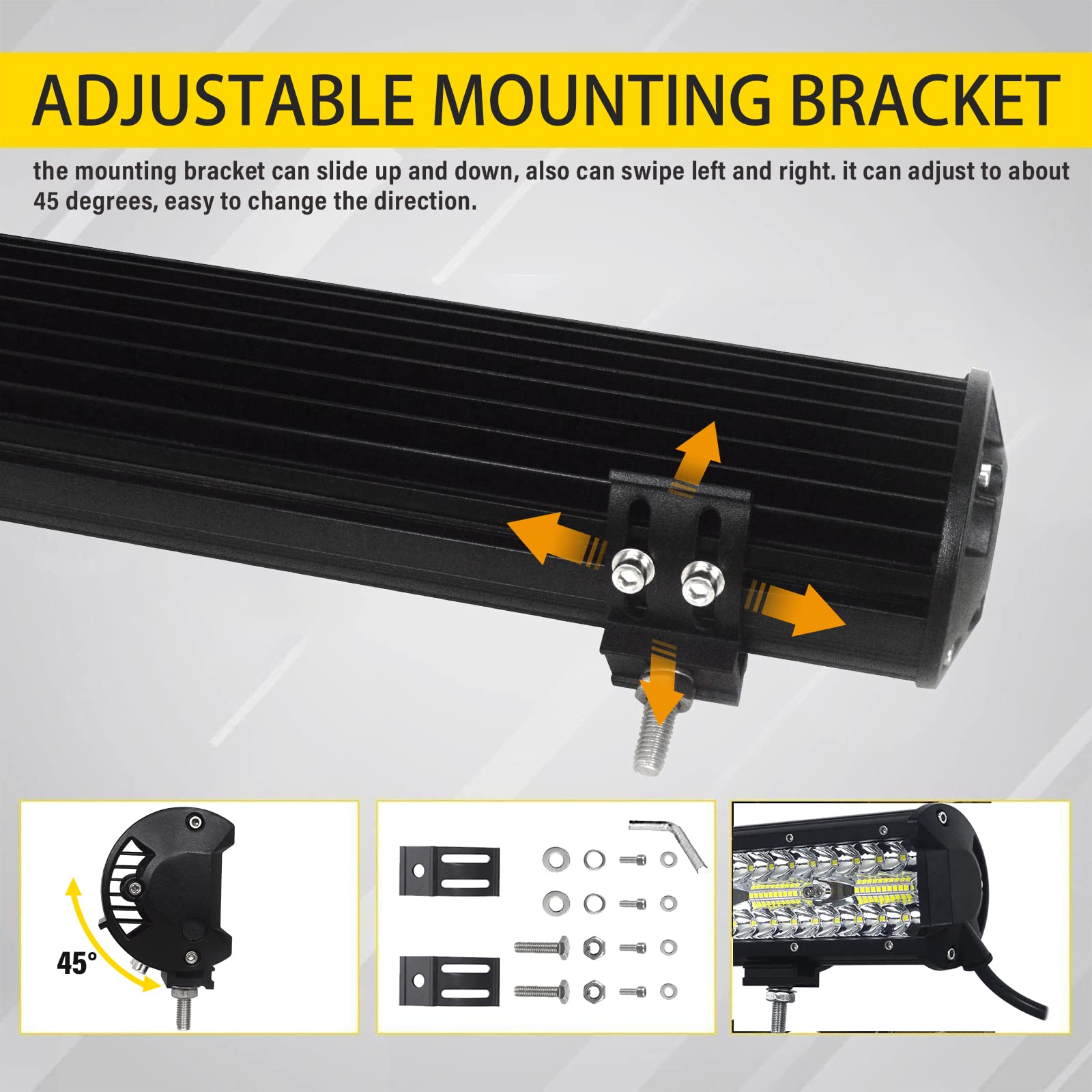 PICAA Barra Led Fuoristrada 20 Pollici 420W Con Supporto Cablaggio Kit 12V, Tripla Rows Luminosa, Bianca 6000K Fari Impermeabile per Auto Offroad 4x4 Trattore 4WD SUV