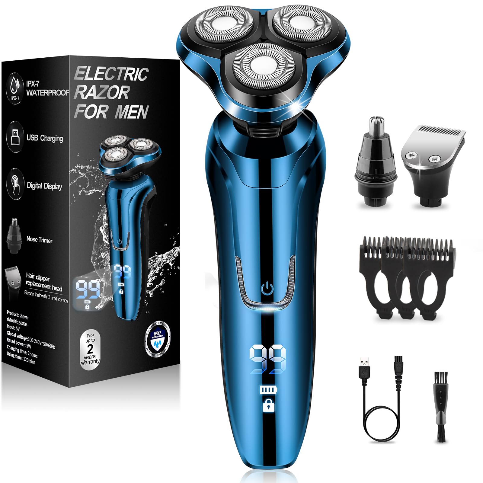 Maquinilla de afeitar eléctrica para hombre, afeitadora eléctrica para hombre, repuesto giratorio/impermeable/recargable, afeitadora eléctrica para hombres, cuchillas reemplazables de cabeza flotante