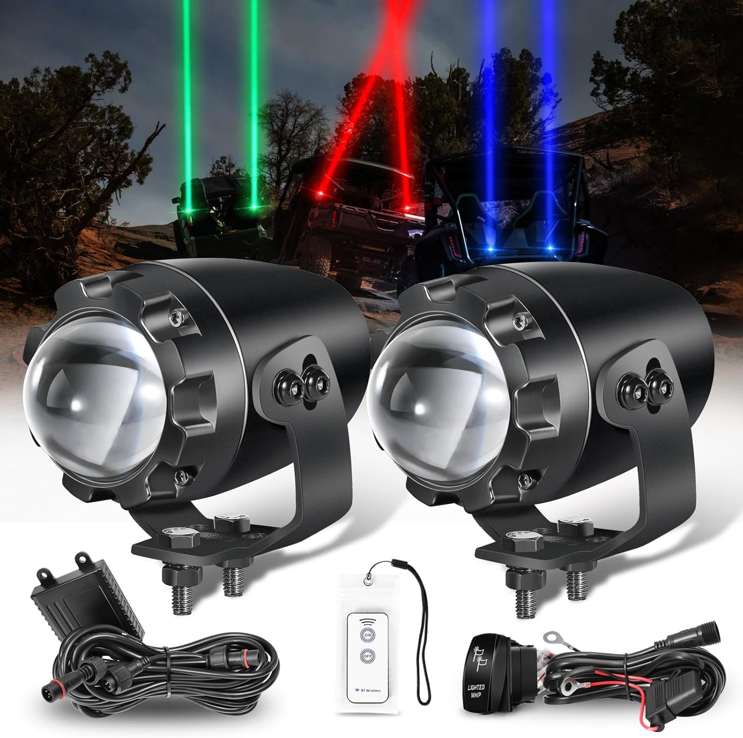 Whipless LED Whip Lights for Side by Side, Niwaker RGB LED Whip Light Kits with Switch & RF Remote LED Antenna Whipless RGB Whips Lights for UTV ATV RZR Truck Off Road Polaris Can Am Golf Cart Boat