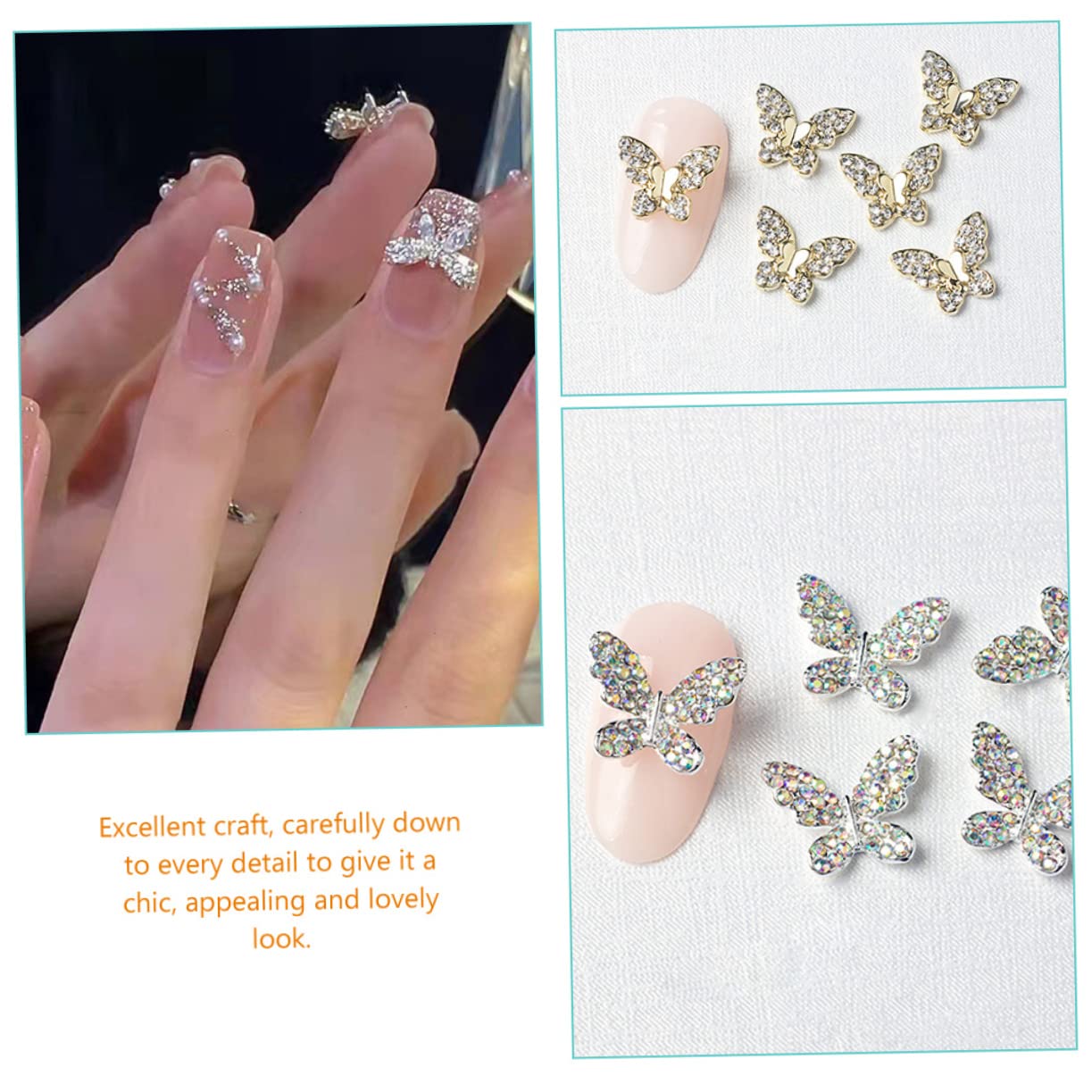 Healeved 110pezzi Ciondoli Per Nail Art Decorazioni Per Unghie Charms Farfalla Per Creazioni Unghie Fai Te Per Manicure Naturali e Sintetici
