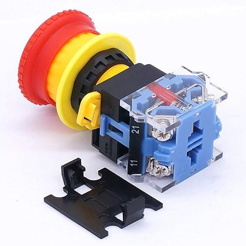 Miniatura 6 de Taiss Interruptor de botón de parada de emergencia de 0.866 in Estación 2 NC Interruptor de parada de emergencia de señal roja de hongo 10A 440V