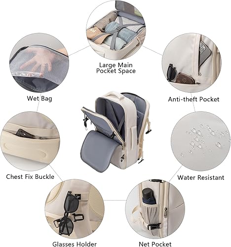 Miniatura 3 de MOLNIA Mochila de viaje, mochila grande para laptop de 17.3 pulgadas, impermeable, como artículo personal, aprobada por vuelo, mochila