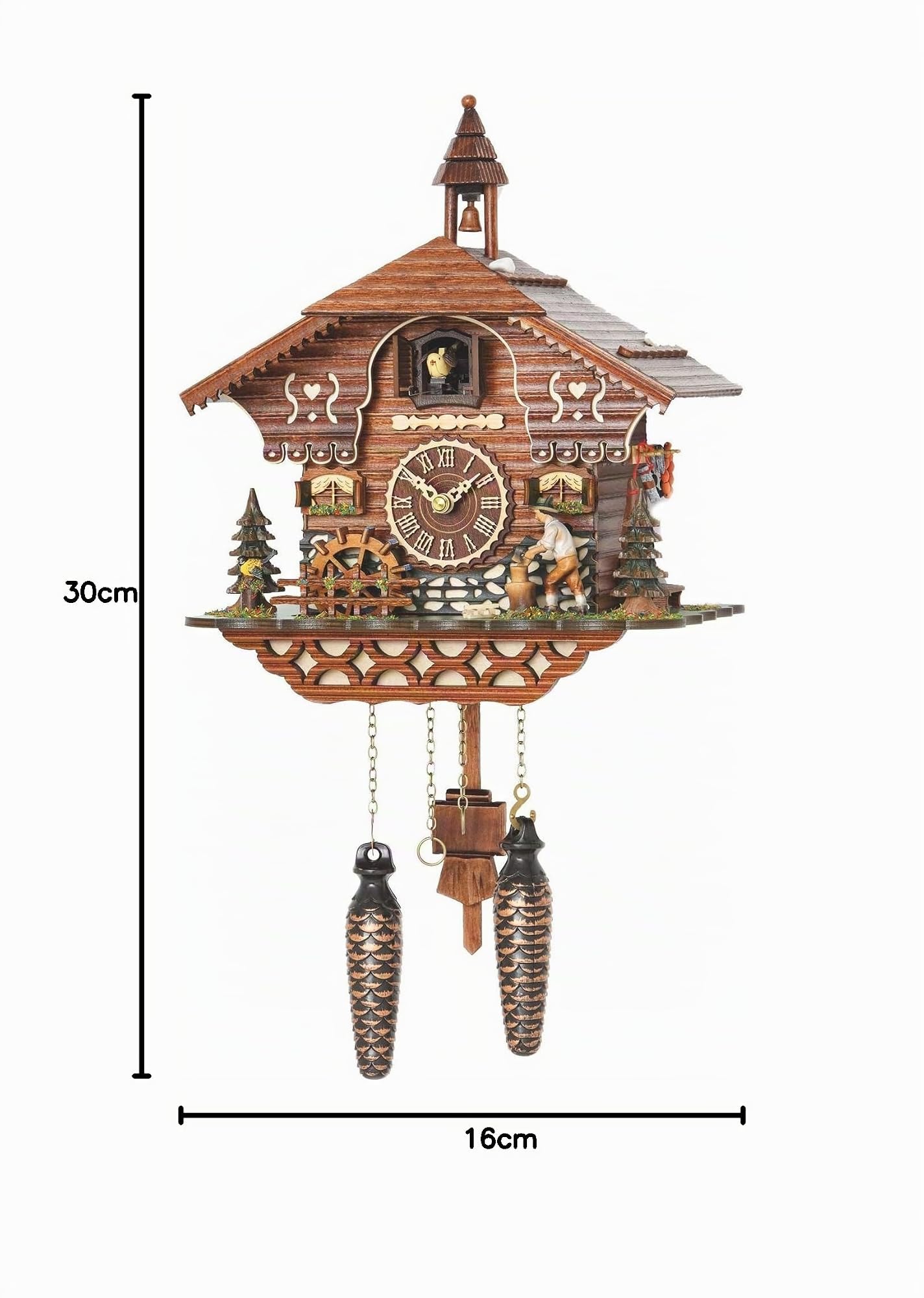 Trenkle Quarz Kuckucksuhr Schwarzwaldhaus mit beweglichem Holzhacker und Mühlrad, mit Musik TU 4217 QM