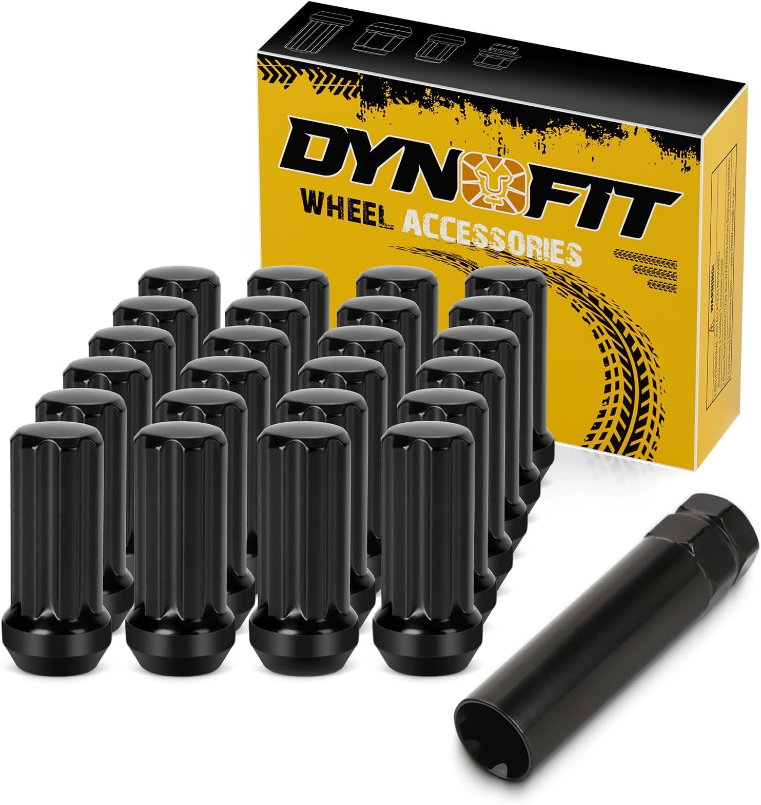 dynofit 14mmx1.5 Wheel Lug Nuts, 24x Black M14x1.5 Lug Nut, Conical/Cone Bulge Seat, Closed End Lug Nuts with 2 Socket Keys for Chevy GMC Cadillac Lincoln SAAB Saturn 6 Lug Aftermarket Wheel