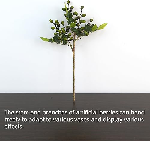 Miniatura 3 de 5 piezas de flores artificiales, tallos de bayas falsas, ramas en aerosol para jarrón, hogar, oficina, decoración de fiesta (verde)