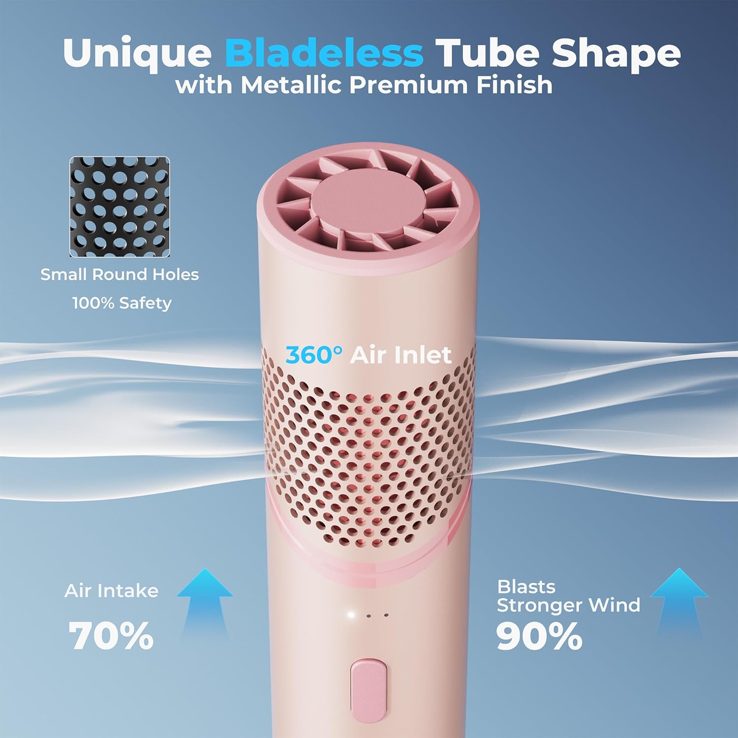 COMLIFE Portable Handheld Turbo Fan with Rotatable Head, 22H Run Time, 14000RPM High Speed Motor, 3 Speeds & Metal Tube Body, Mini Yet Powerful Pocket Rechargeable for Travel Outdoor Beach-Pink - Image 3