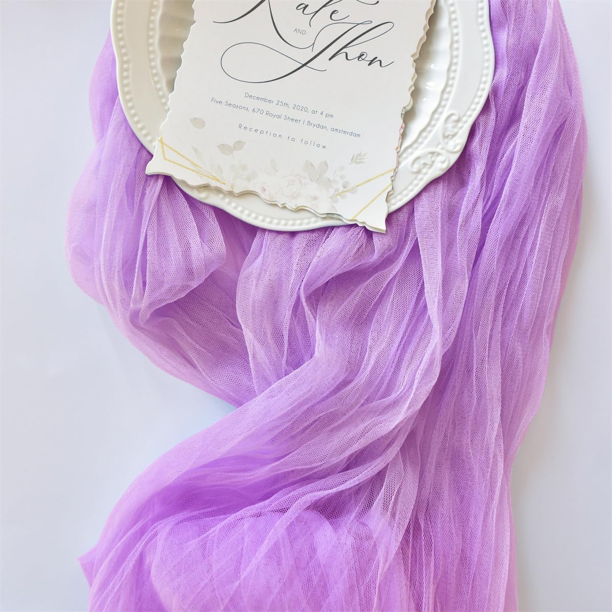 Joanlody Lilac Easter Cheesecloth Table Runner 10Ft Rustic Gauze Boho Spring Summer Cheese Cloth Table Runner for Wedding Bridal Baby Shower Decoration 4 Pack