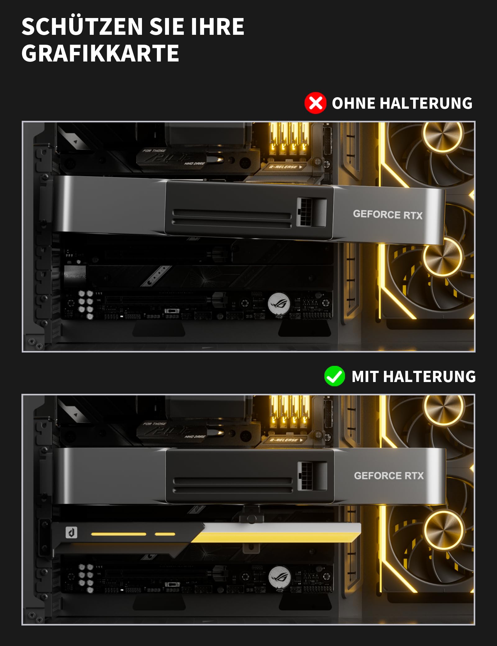upHere ARGB Supporto per schede grafiche, supporto GPU in lega di zinco, 5 V ARGB Sync & Daisy Chain, regolabile in altezza, impedisce la GPU, compatibile con RTX 40/50 & RX 7000/9000 Serie-CMGL7KC